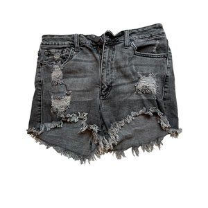 JBD Women's Cut-Off Denim Shorts Distressed High Rise Cotton Black Size Medium